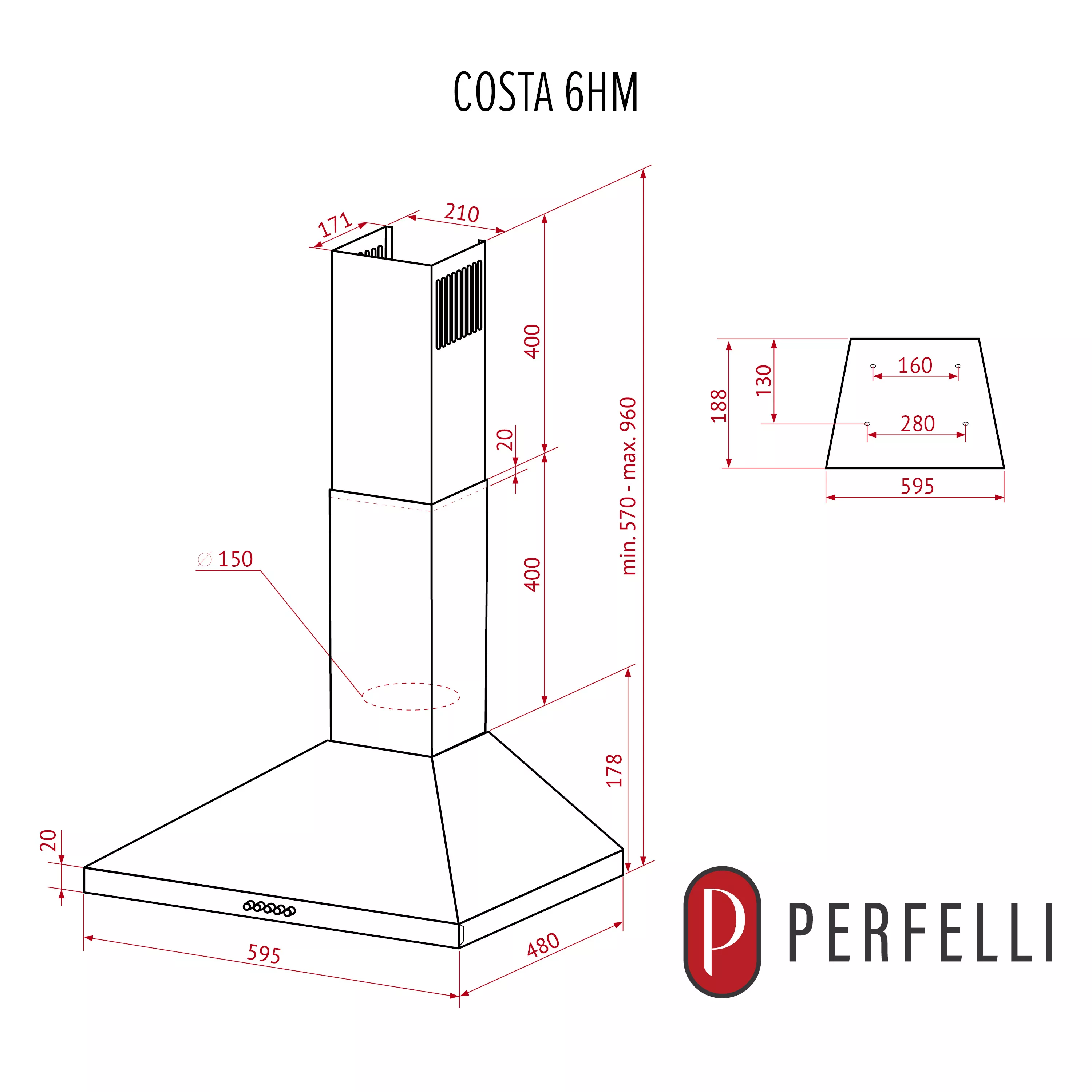 ➤Купить купольную вытяжку PERFELLI COSTA 6HM INOX в Киеве